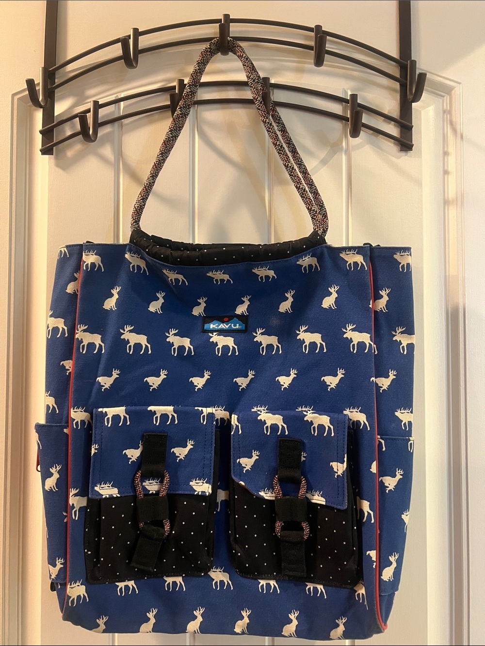 Kavu Navy Canvas Tote with White Moose Print